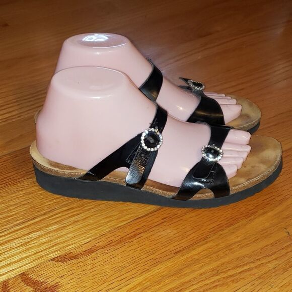 Naot Black Leather Slip-On Sandals - Picture 1 of 9